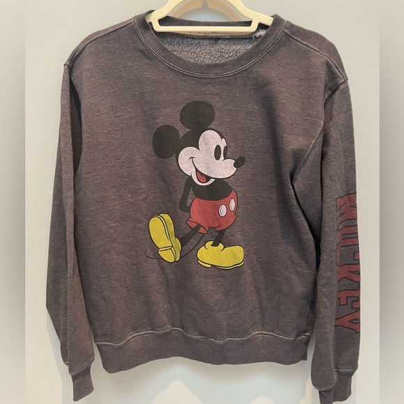 Mickey Mouse Gray Crewneck Long Sleeve Sweatershirt Women Large - Picture 1 of 7